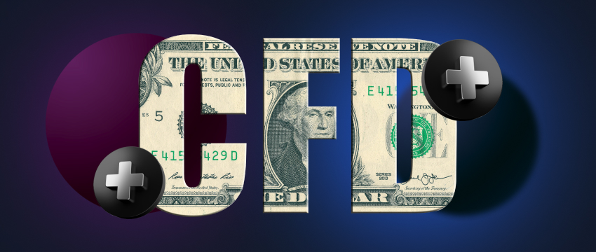 The word cfd is spelled out on a blue background for a cfd beginner trader.