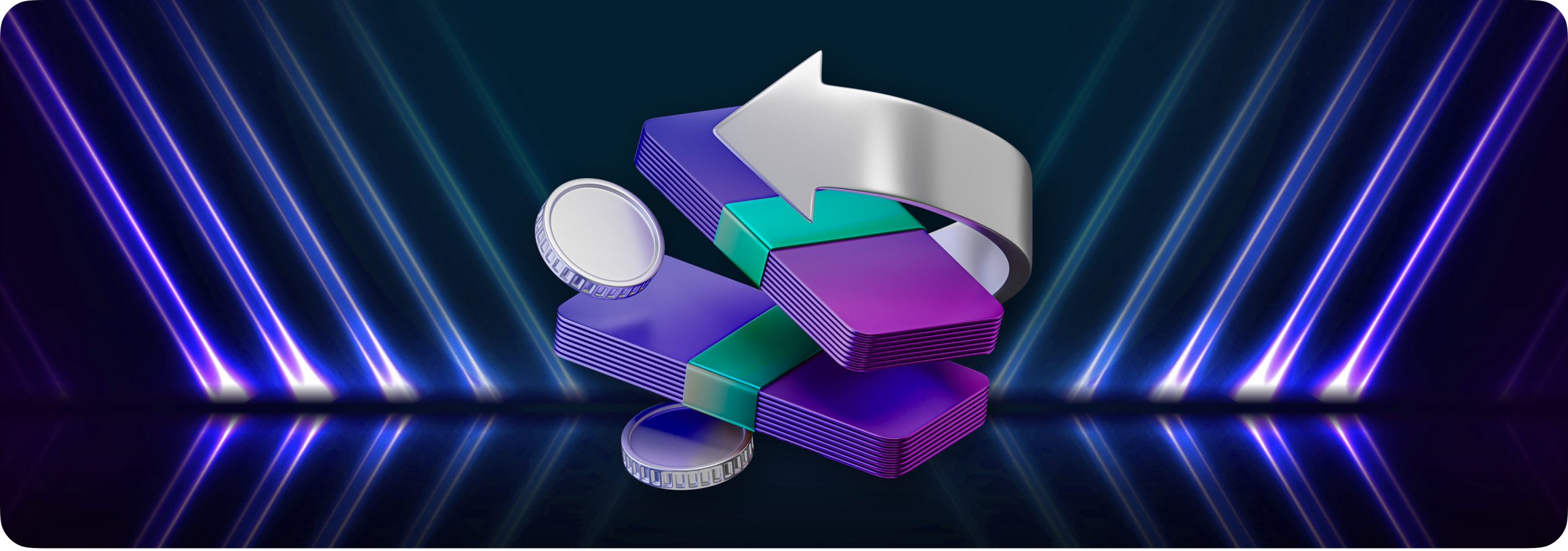 Un logo violet et bleu avec une flèche blanche, symbolisant le mouvement dynamique dans les stratégies de trading de swing.