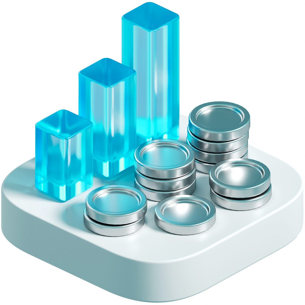 Una representación visual que presenta un montón de monedas y un gráfico de barras, destacando las tendencias para los traders de posición.
