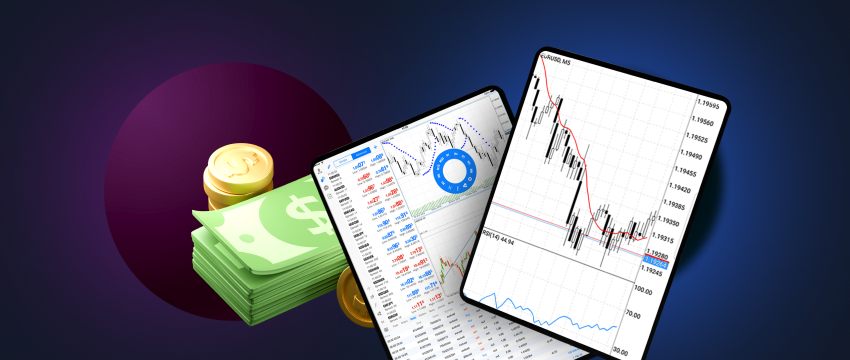 Aplicativo de negociação Forex em um tablet Android, destacando um design amigável para gerenciar finanças e atividades de trading.
