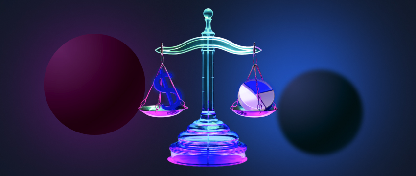 Une balance avec deux pierres colorées, illustrant le concept d’équilibrer le risque et le succès dans les stratégies de trading de CFD.