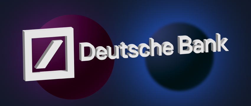 Logotipo de Deutsche Bank mostrado de forma destacada sobre un fondo azul, simbolizando la identidad y la marca del banco.