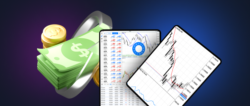 عرض على جهاز لوحي لتطبيق تداول فوركس على أندرويد، يحتوي على أدوات CFD وMT4 لتداول مالي فعال.