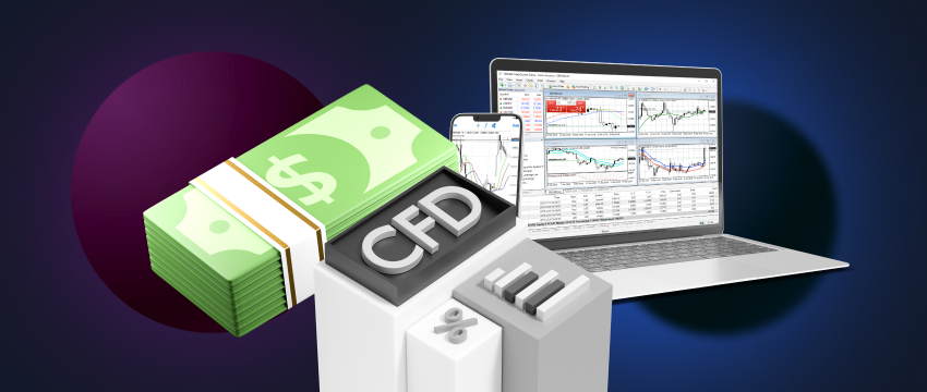 تداول الفوركس معروض على شاشة حاسوب محمول باستخدام منصة MetaTrader 4، مع تسليط الضوء على عقود الفروقات وفرص الاستثمار.