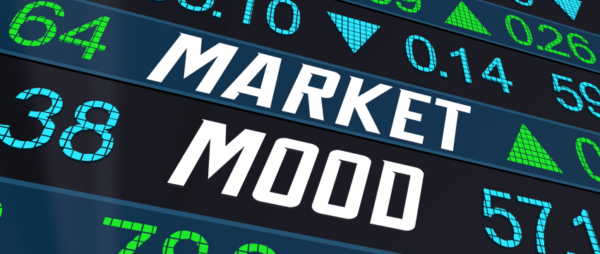 Representación visual del estado de ánimo del mercado, resaltando indicadores de compra/venta y análisis de sentimiento para traders.