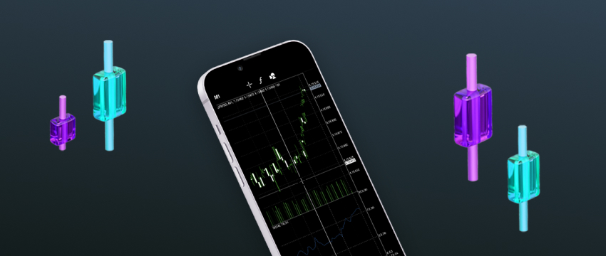 A smartphone featuring a colorful bar chart, representing forex trading trends for beginners on the MT4 mobile app.
