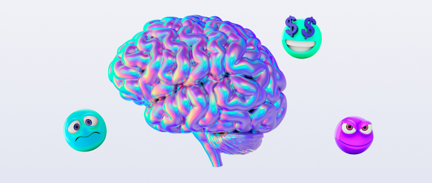 A brain with a smiley and sad face, highlighting emotional management as the fundamentals of trading psychology.
